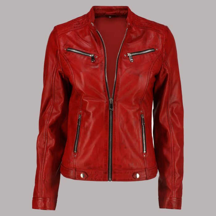 Front View of burgundy leather jacket