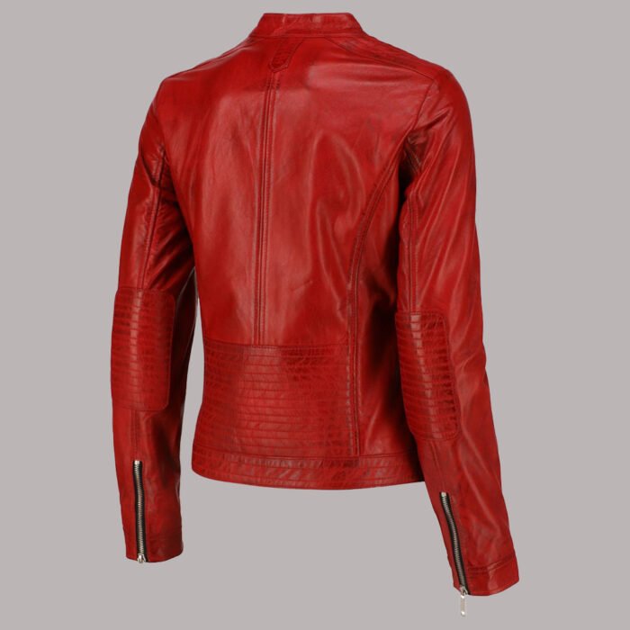 Back View of burgundy leather jacket