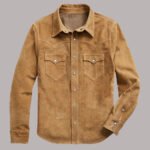Leather Trucker Jacket Suede Fashion Shirt for Men with Denim-Style Collar – Ideal Gift for Him