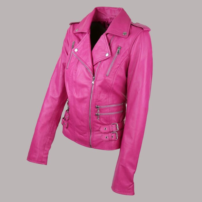 Pink Leather Motorcycle Jacket Genuine Leather