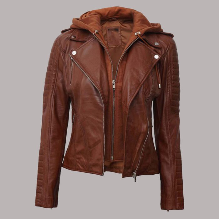 hooded leather jacket women