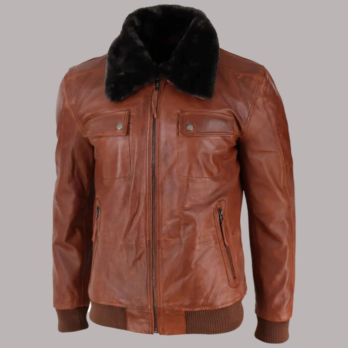 Front view Tan Leather Jacket