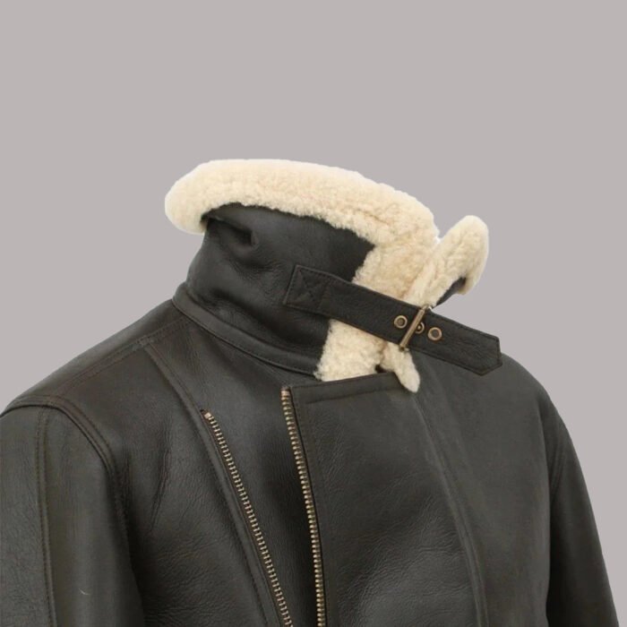 Front View of Leather Shearling Jacket