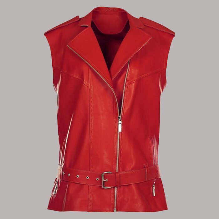 Front View of Red Leather Vest