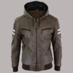 Men Genuine Leather Sheepskin Hooded