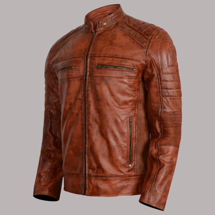 Men Distressed Brown Leather Jacket