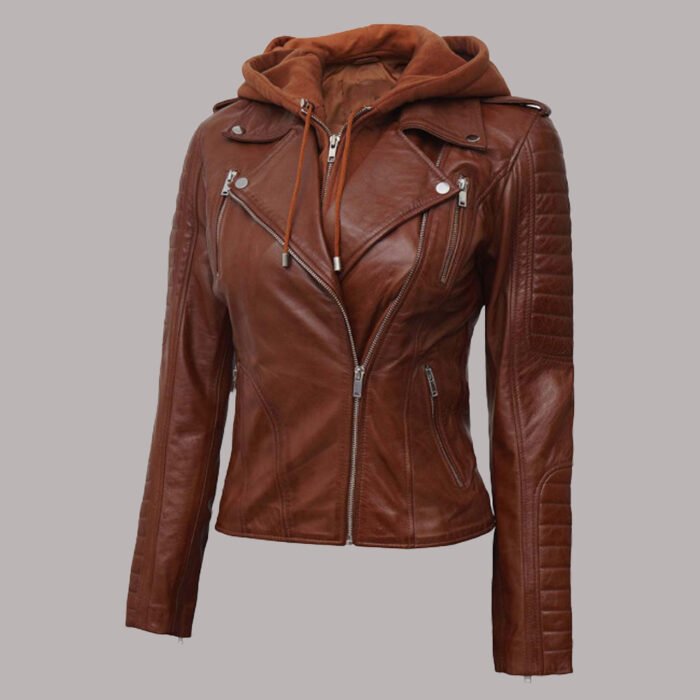 hooded leather jacket women