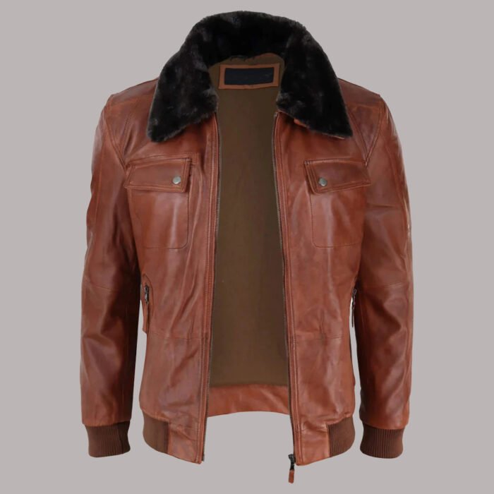 open view Tan Leather Jacket