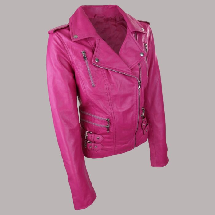 Pink Leather Motorcycle Jacket Genuine Leather