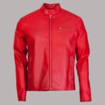 Front view of Red Leather Jacket Men