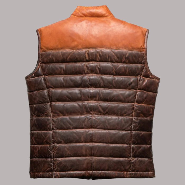 Back View of Leather Puffer Jacket