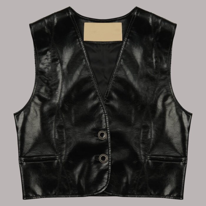 Front View of Cropped Leather Vest