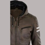 Men Genuine Leather Sheepskin Hooded