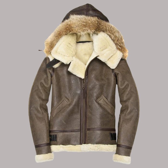 Sheepskin Fur Leather Jacket With Hood