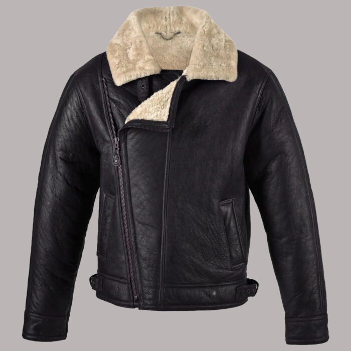 Front View of Leather Shearling Jacket