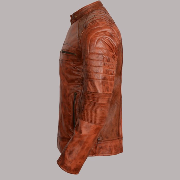 Men Distressed Brown Leather Jacket