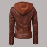 hooded leather jacket women