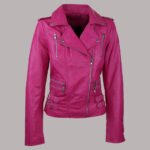 Pink Leather Motorcycle Jacket Genuine Leather