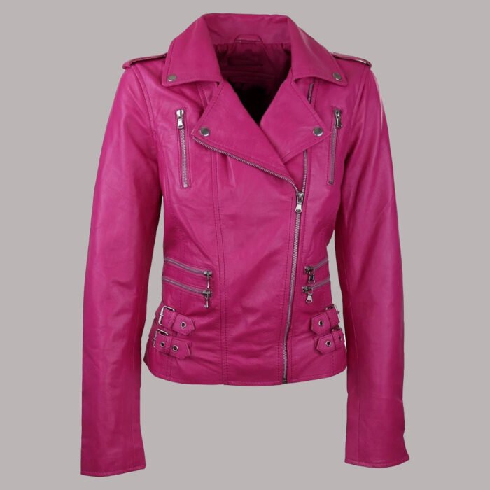 Pink Leather Motorcycle Jacket Genuine Leather