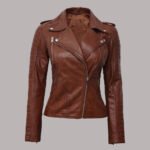 hooded leather jacket women