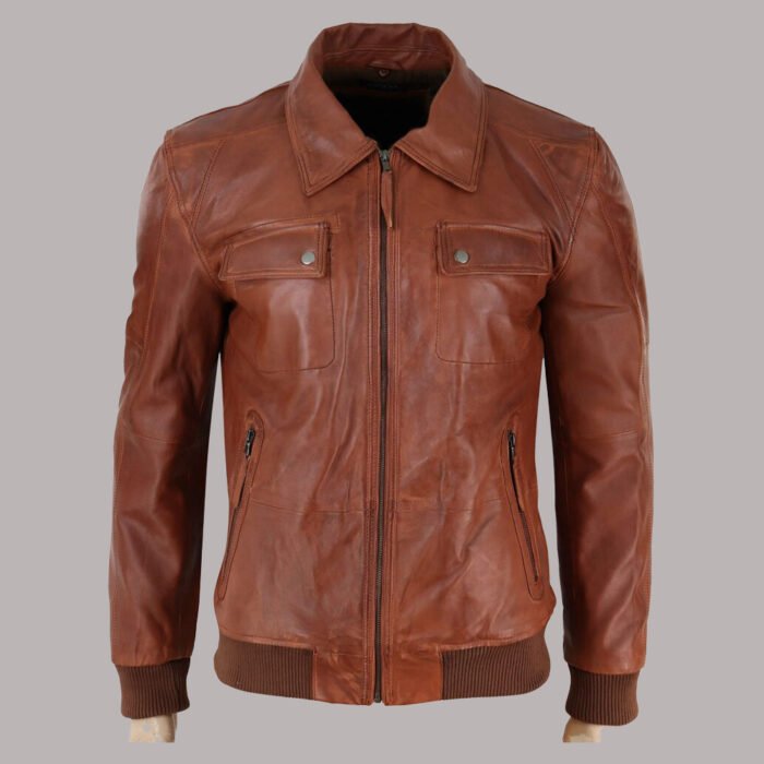 Front view Tan Leather Jacket