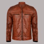 Front View of Men Distressed Brown Leather Jacket
