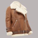 Side View Of Leather Sherpa Jacket Women's