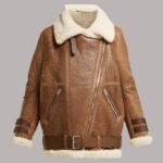 Front View Of Leather Sherpa Jacket Women's