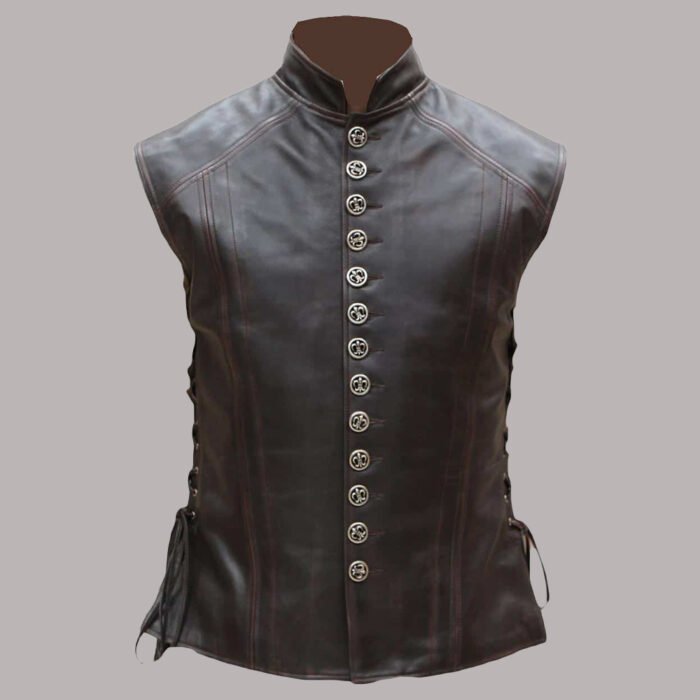 Front view of Vintage Leather Vest Mens