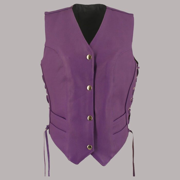 Front view of Purple Leather Vest