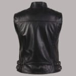 Back view of womens black leather vest