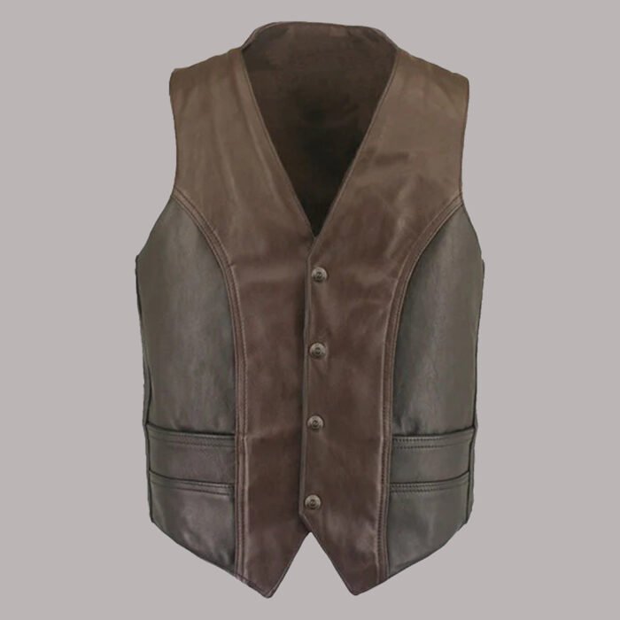 Front view of vintage leather mens vest