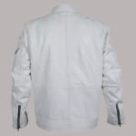 Back view of Mens White Leather Bomber Jacket