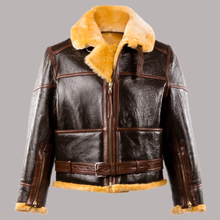 Front View of shearling bomber jacket womens