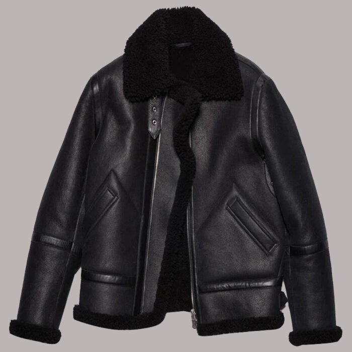 Front View of Black Shearling Jacket