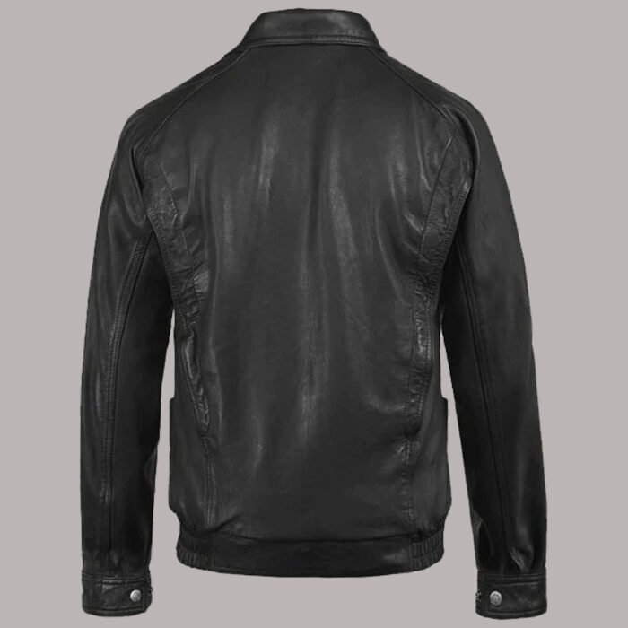 Back View of vintage leather bomber jacket