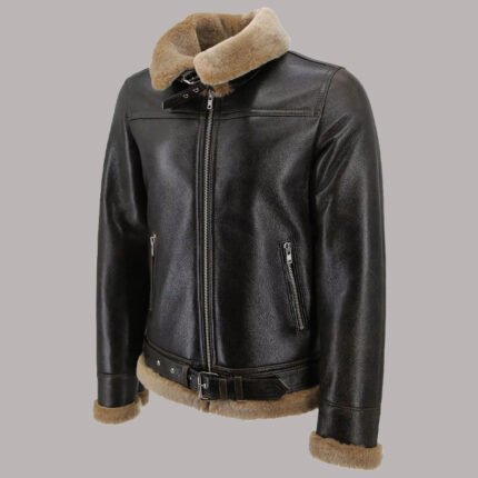 Side View of Leather And Fur Jacket