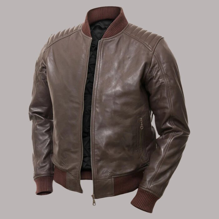 Side View Of Dark Brown Leather Jacket