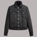 Front View Of Black Leather Shearling Jacket