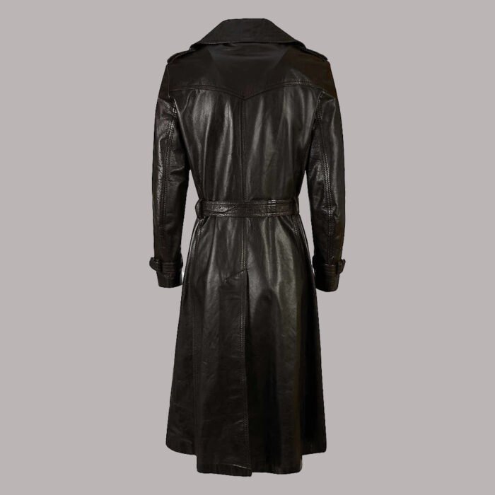 Back View Of Black Leather Jacket Trench