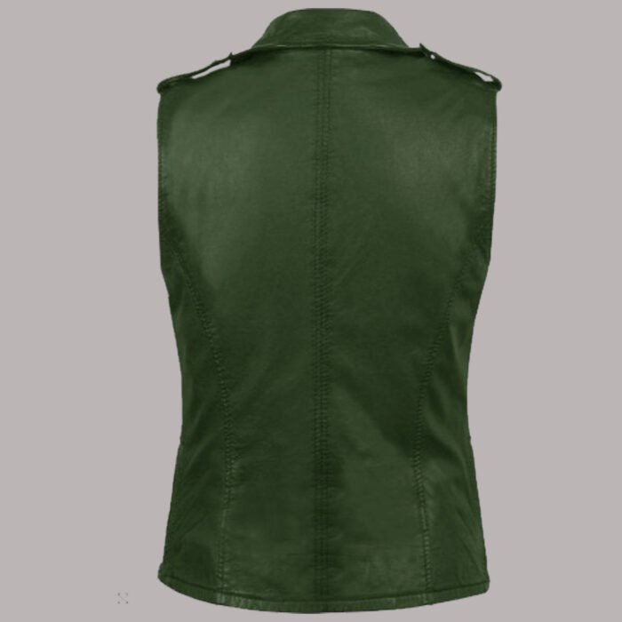 Back view of green leather vest