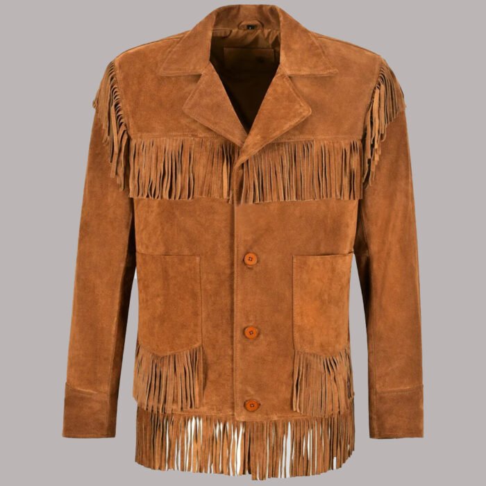 Front View Of Western Leather Jackets With Fringe