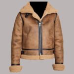 Front View Of Brown Shearling Aviator Jacket