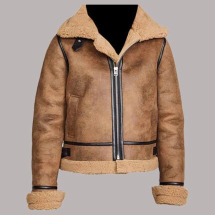 Front View Of Brown Shearling Aviator Jacket