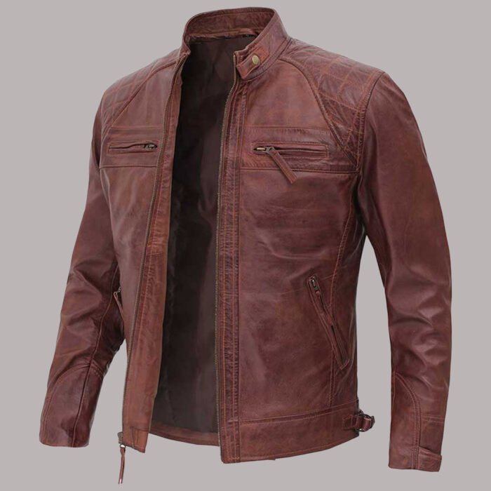 Distressed Brown Leather Biker Jacket