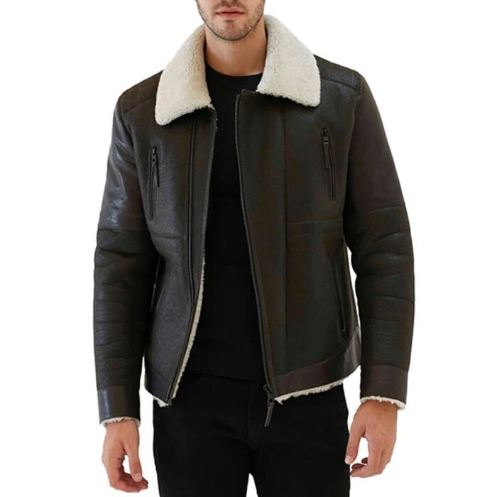 Shearling Collar Leather Jacket