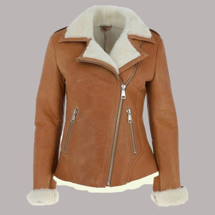 Front View Of Womens Brown Leather Jacket