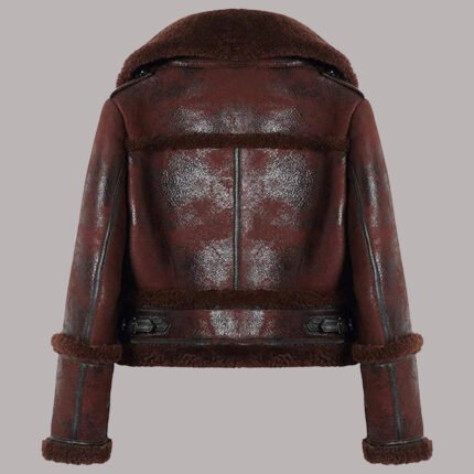 Brown Leather Shearling Jacket Womens
