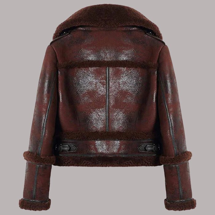 Brown Leather Shearling Jacket Womens