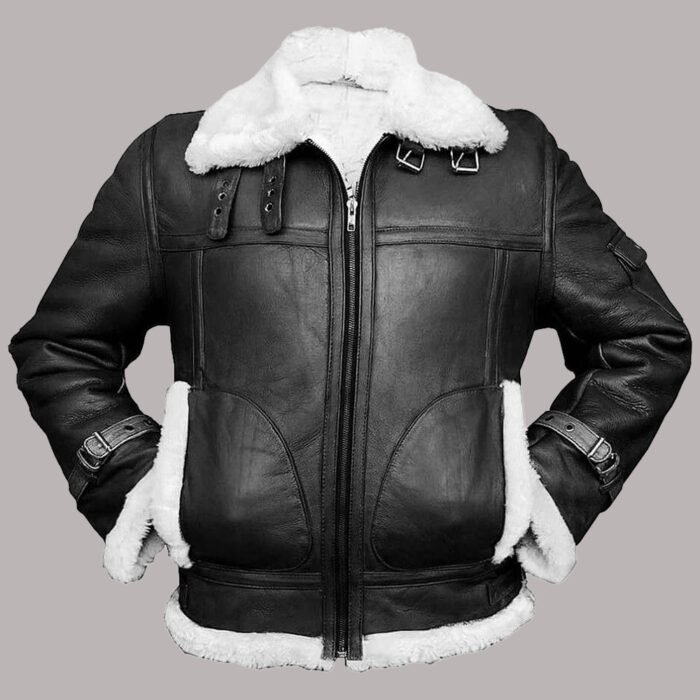 Black Leather Jacket With White Fur